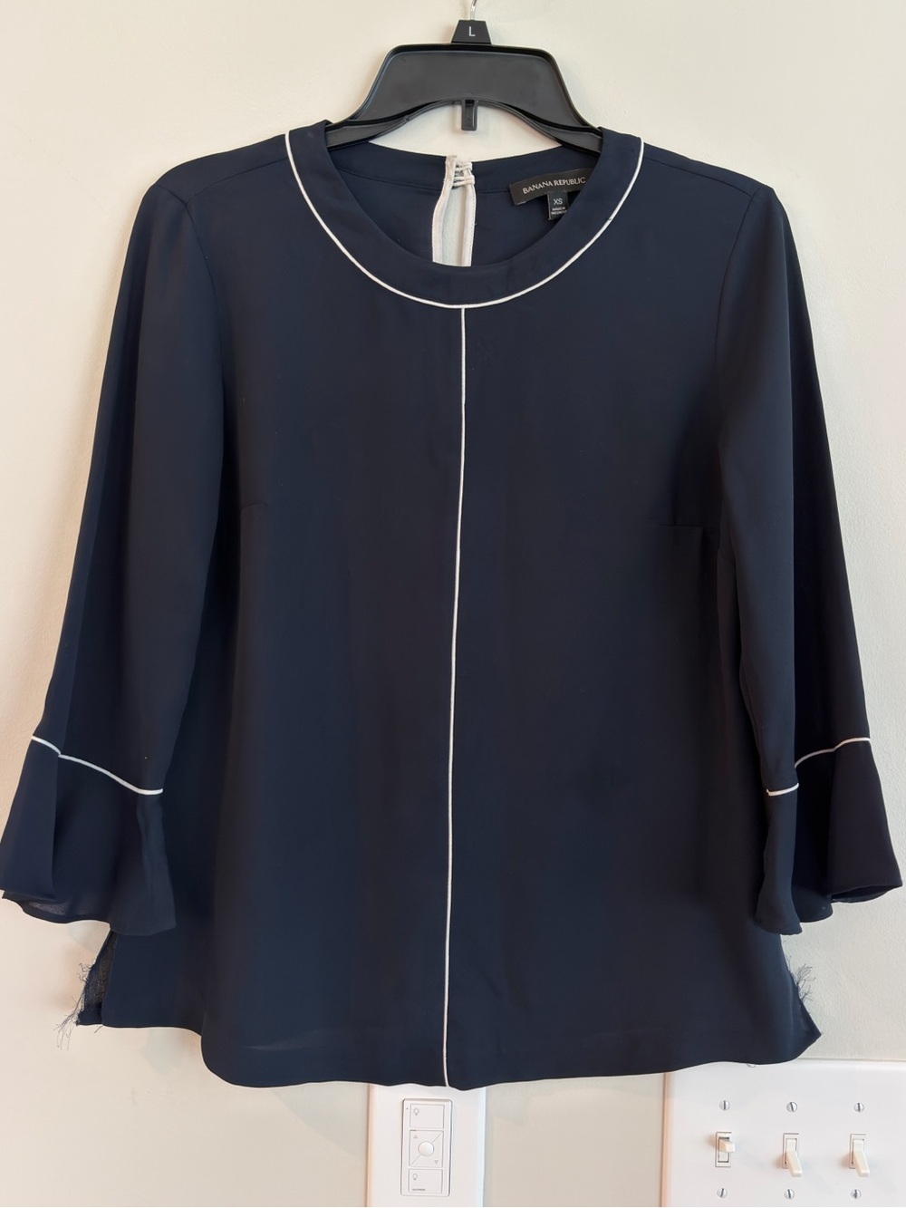 Banana Republic Navy Blouse with White Piping
